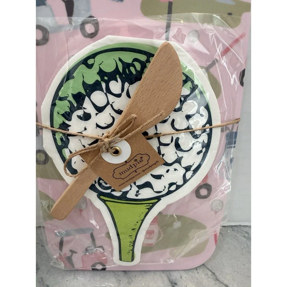 Mud Pie Golf Tee Melamine Cutting Board Napkins Spreader Set Gift